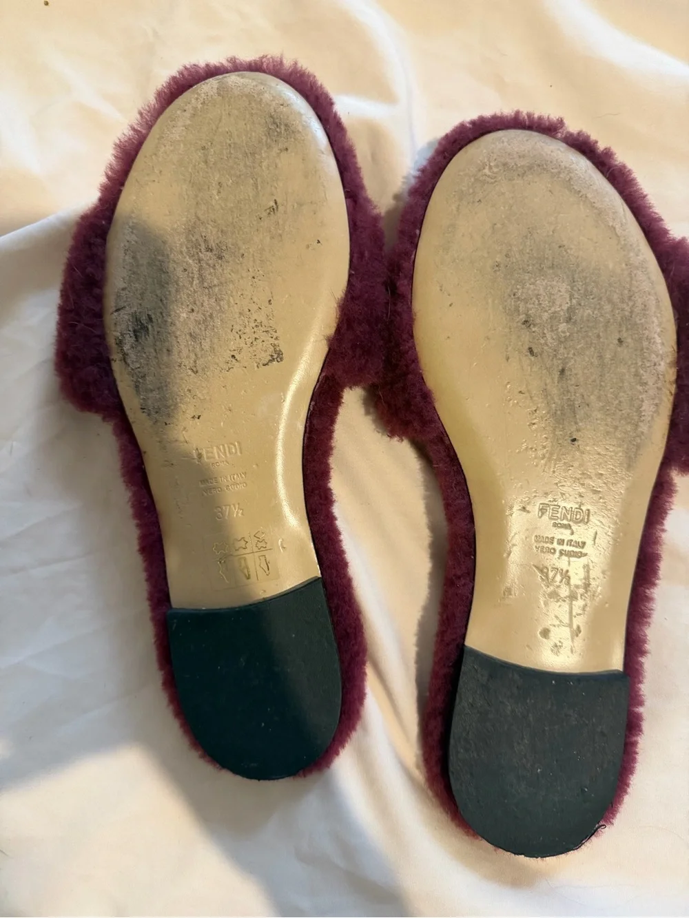 Fendi Shearling Sandals with Logo Accent